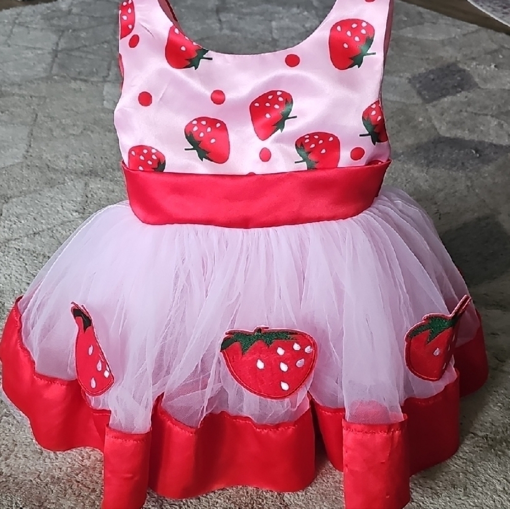 Elegant Strawberry Dress with Tulle Skirt - Picture 2 of 3